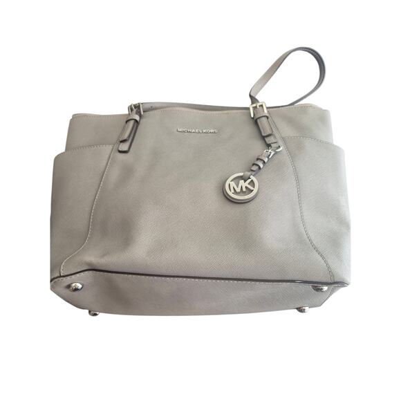 Michael Kors Jet Set Large Gray Saffiano Leather Tote Silver Trim 30F4STTT9L - Picture 2 of 10